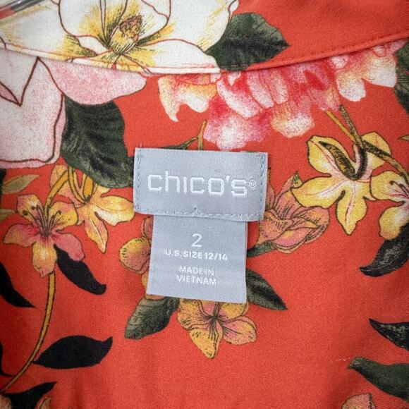 Chico's Orange Floral Button Front Casual Blouse Women's Size 12 14 - Picture 3 of 12